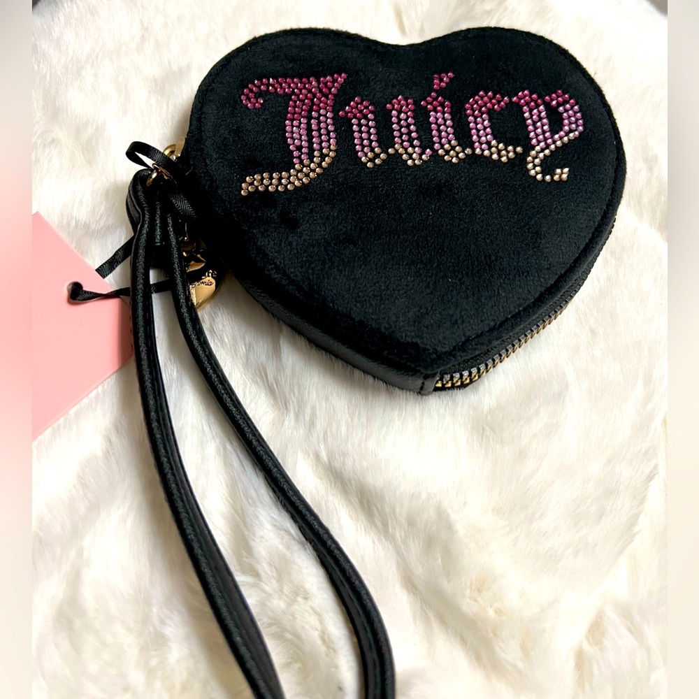 NEW Juicy Couture Ombre Rhinestone Black Zip Around Heart Wallet - Picture 3 of 3